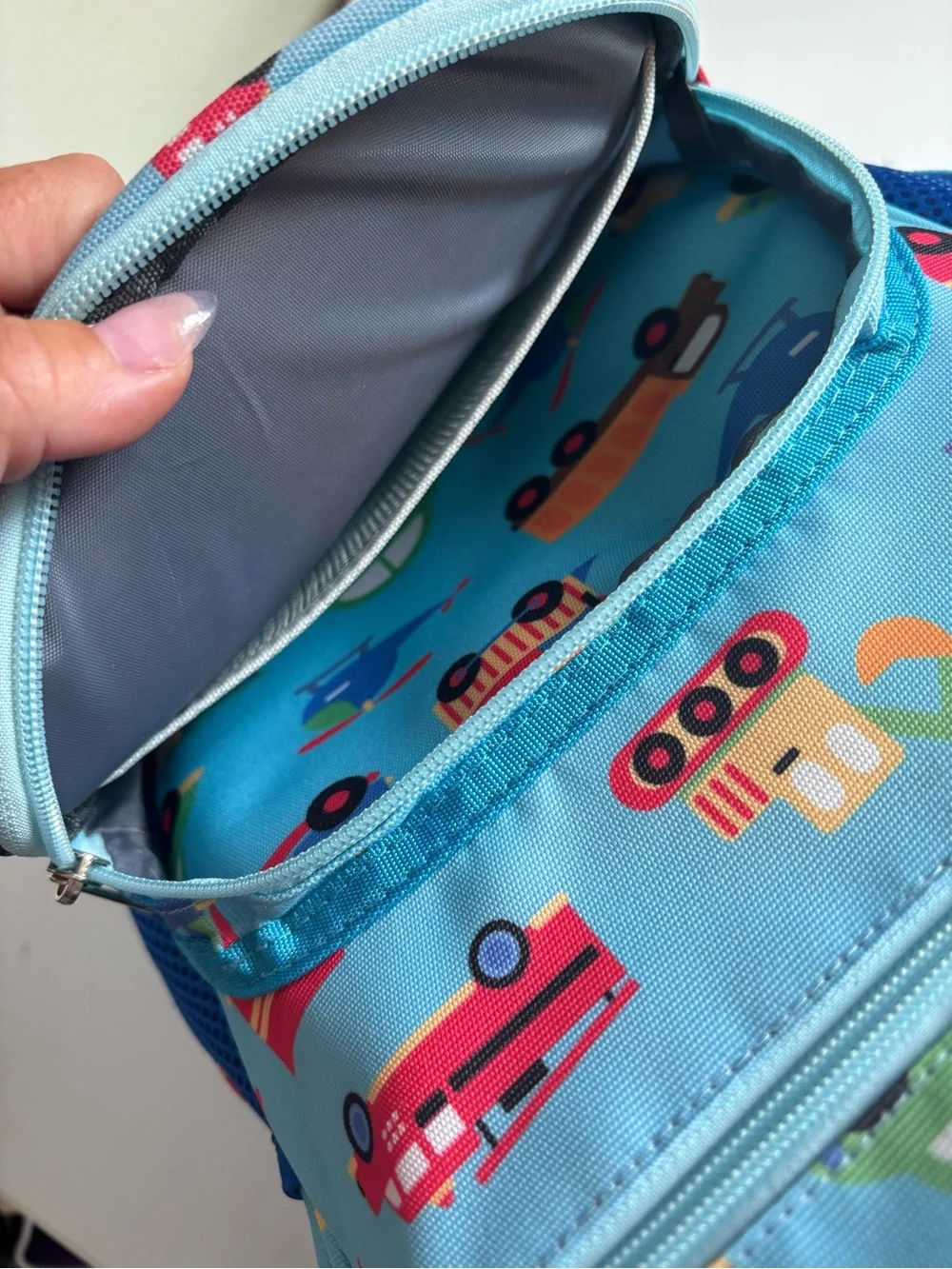 Kids blue Backpack with Vehicle Print Toddler Preschool Size
